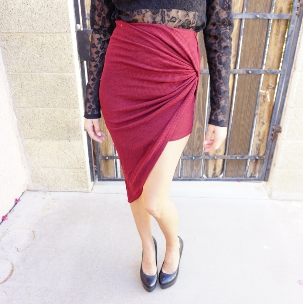 Burgundy Asymmetrical Skirt #95